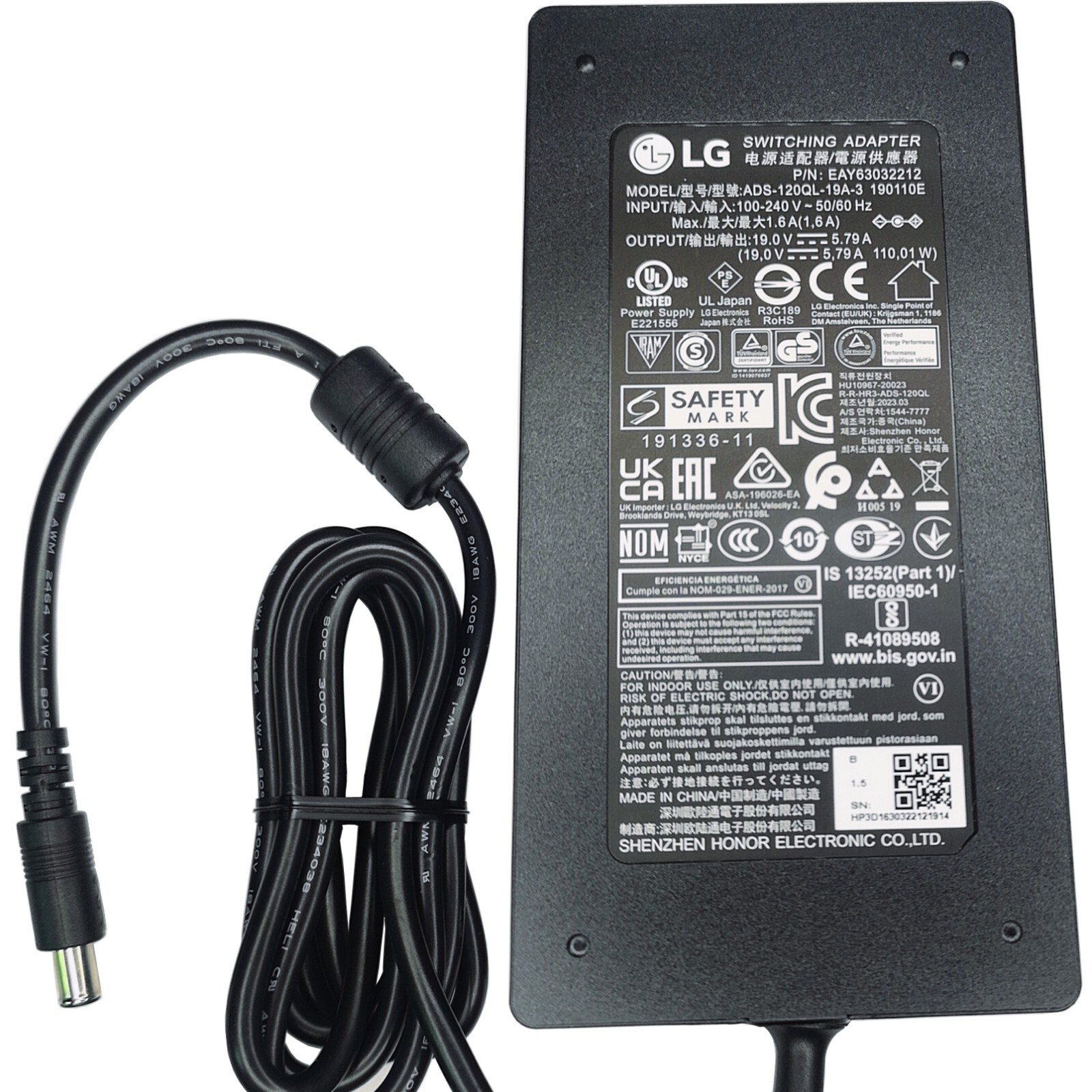 OEM 19V 5.79A 110W AC/DC Adapter For LG 27GN95R-B 27GP95R-B 27GR95QE 27" Monitor