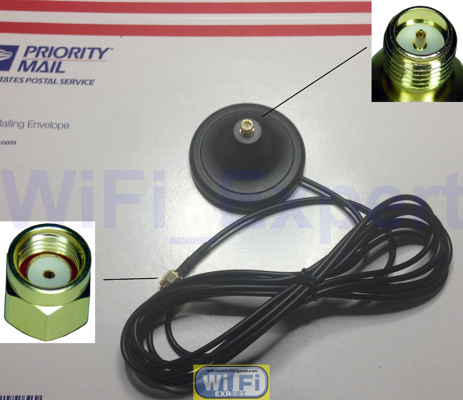WiFi DOUBLE SIDED EXTRA STRONG Magnetic Base RP-SMA 10 Foot Extension Cable USA