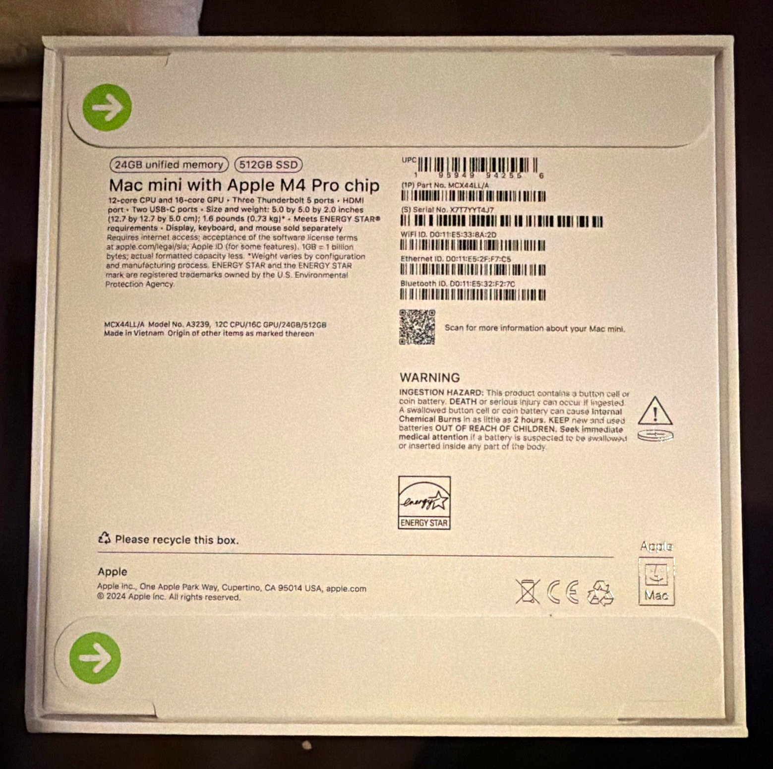 Apple Mac mini 2024 M4 Pro 24GB RAM 512GB SSD Silver Thunderbolt HDMI