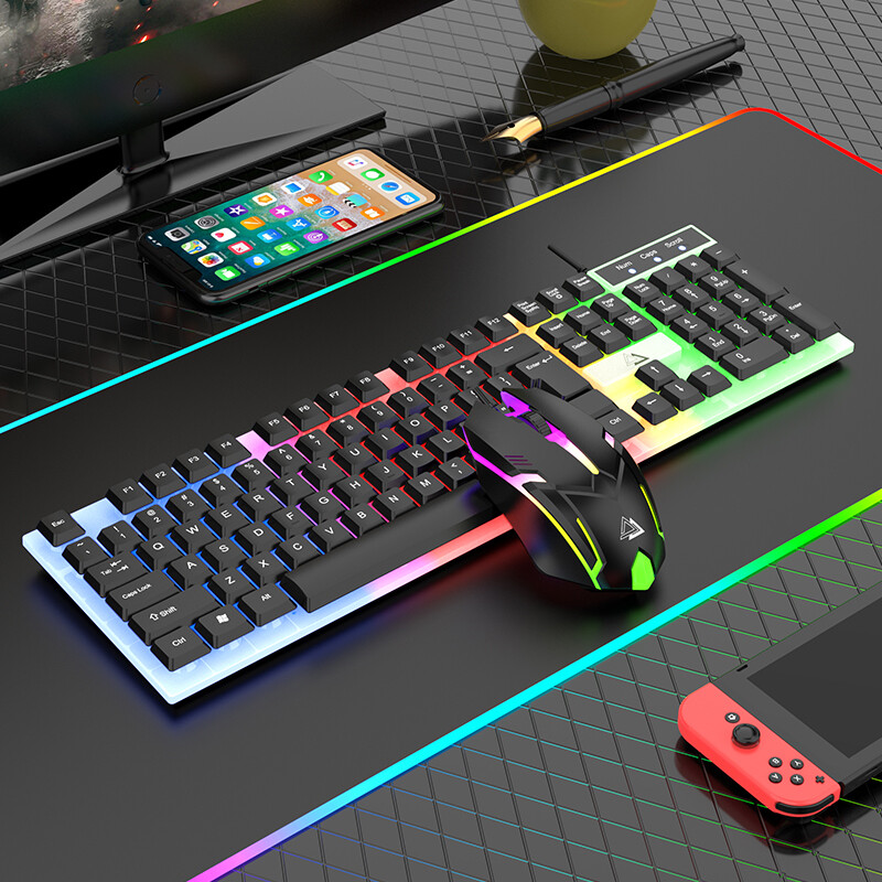 Mechanical LED Gaming Keyboardand Mouse Set RGB Rainbow Backlit Wired Keyboard