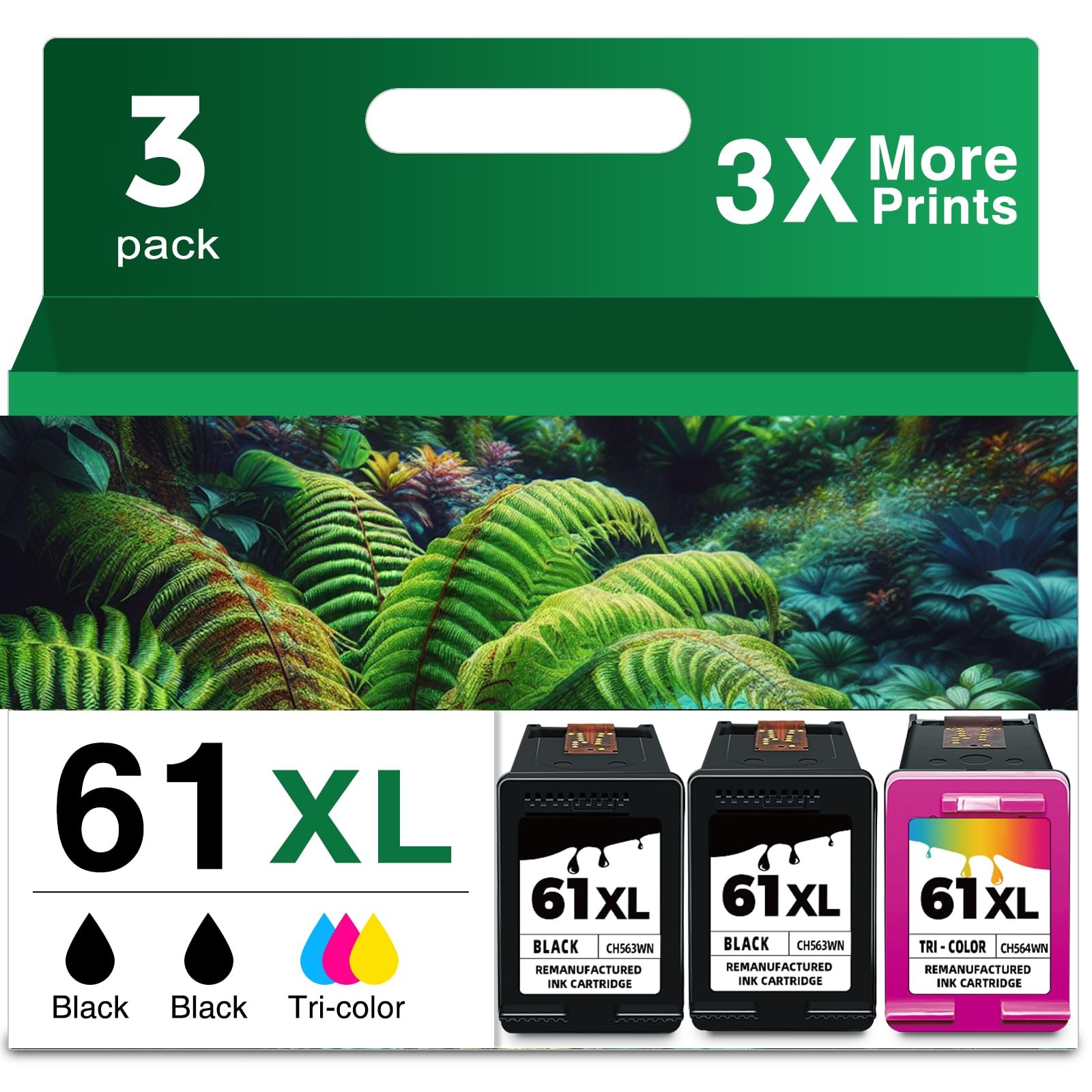 61XL Black Combo Pack 3-Pack Replacement for HP Ink 61