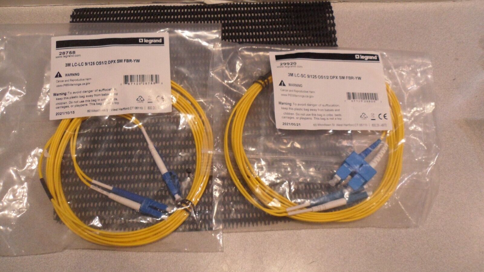 2 x Legrand 7M LC-LC 9/125 Duplex Single-Mode Fiber Cable - New