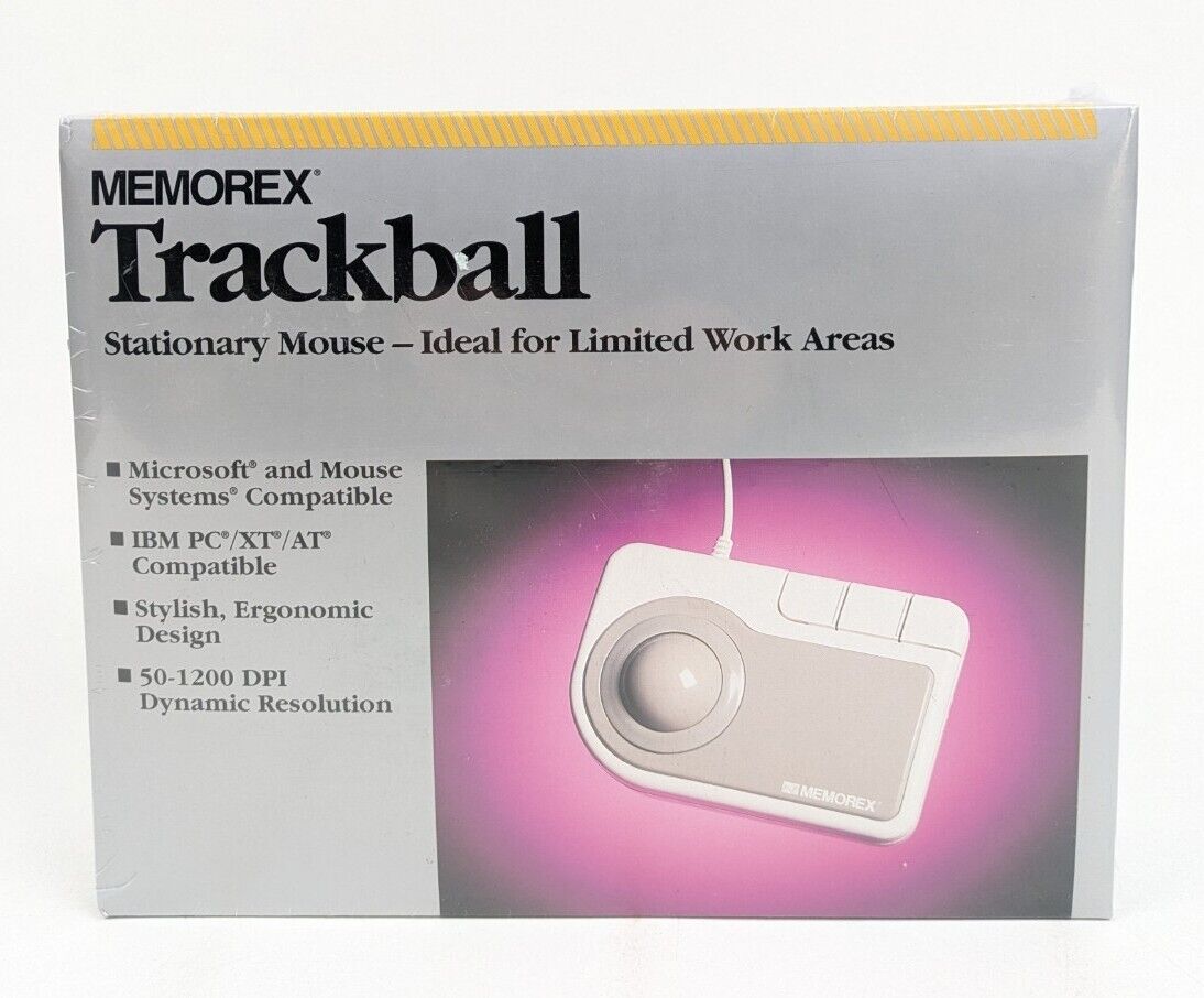 Vintage Memorex Trackball Stationary Mouse Ergonomic Wired PC IBM NOS 3202-2313