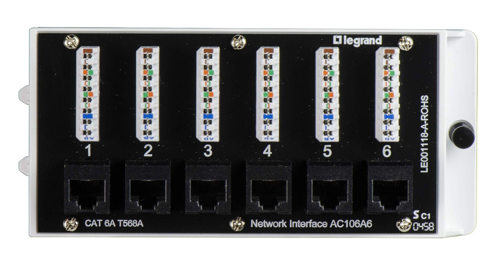 Home Theater Patch Panel 6 Port Cat 6A Network Module for Wired Ethernet Connect