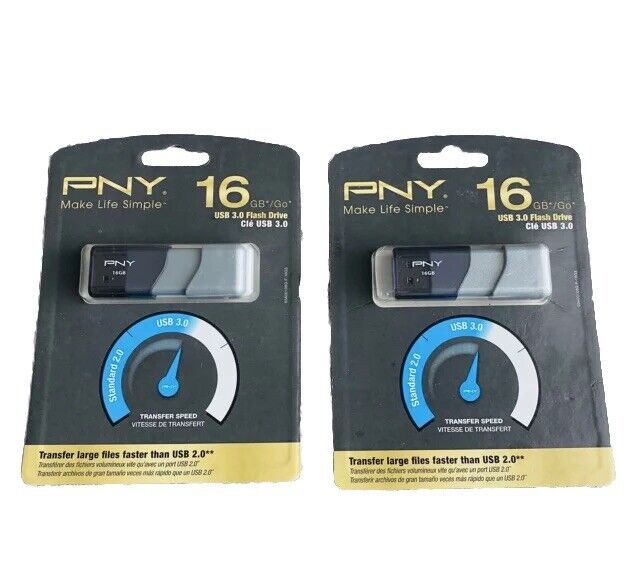Lot of 2 New Sealed PNY Turbo Cle 3.0 Flash Drive 32GB Total (2 X 16GB)