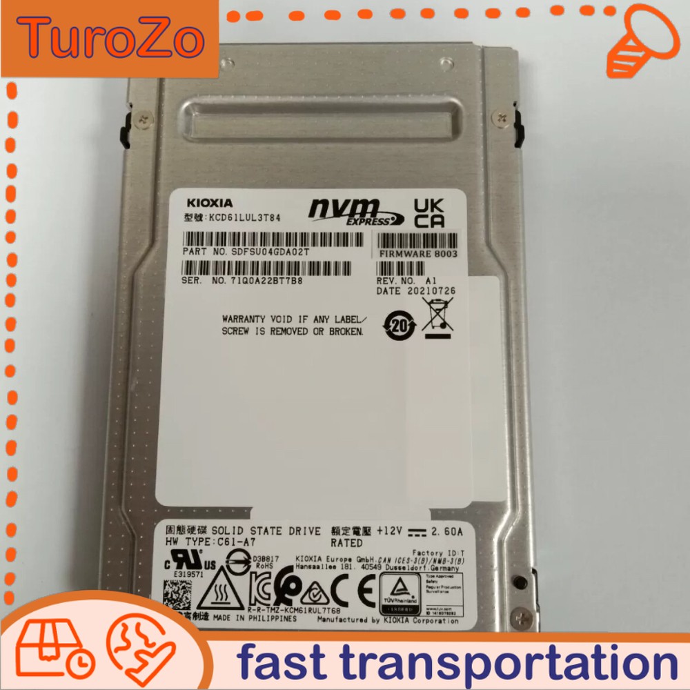 Kioxia CD6 3.84TB U.2 SSD 2.5" GEN4 PCIE4.0 NVME KCD61LUL3T84 Solid State Drive
