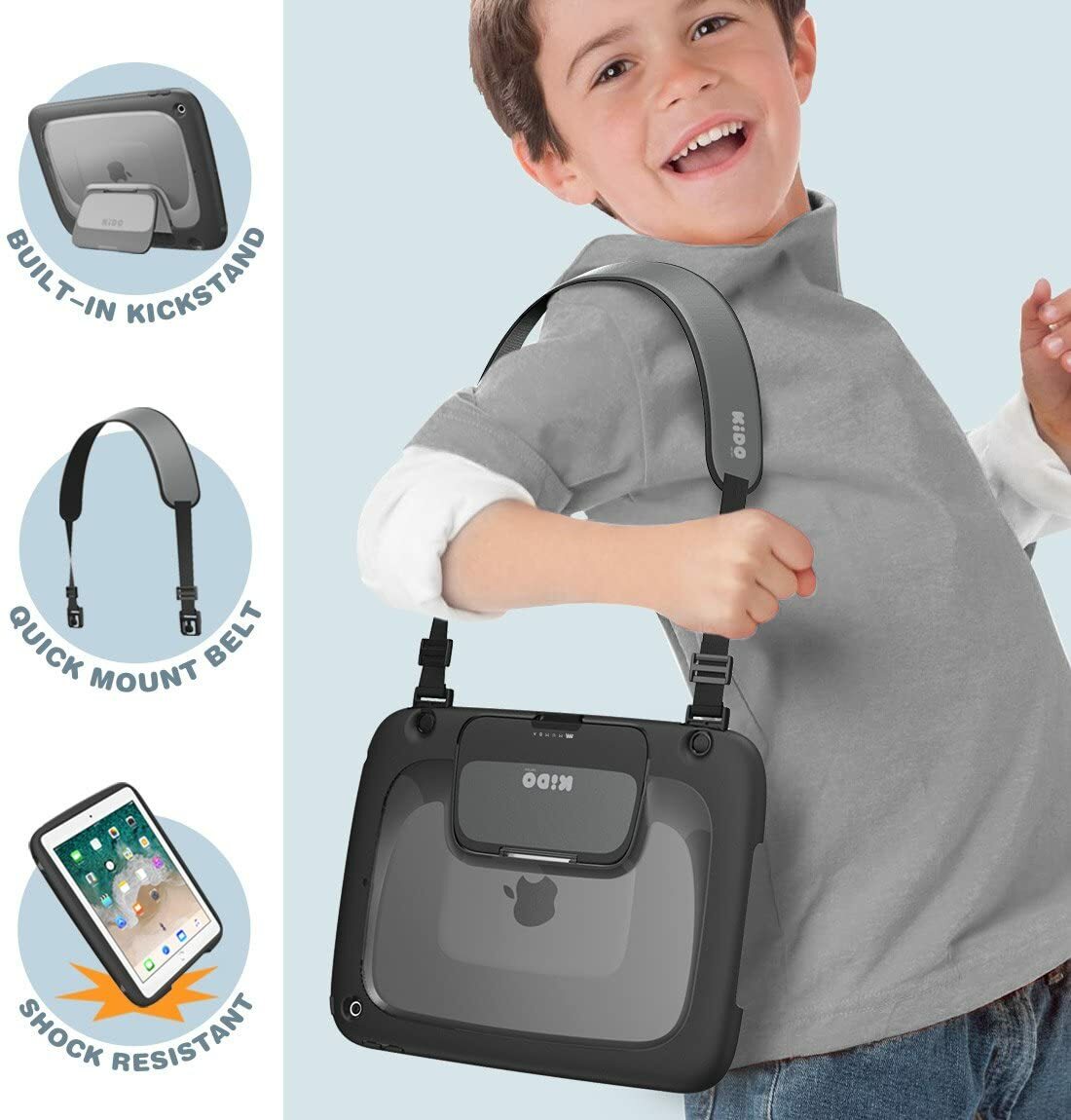 Mumba Kids Case For iPad 9.7" 6th/5th (2018/2017) Kickstand Cover Shoulder Strap