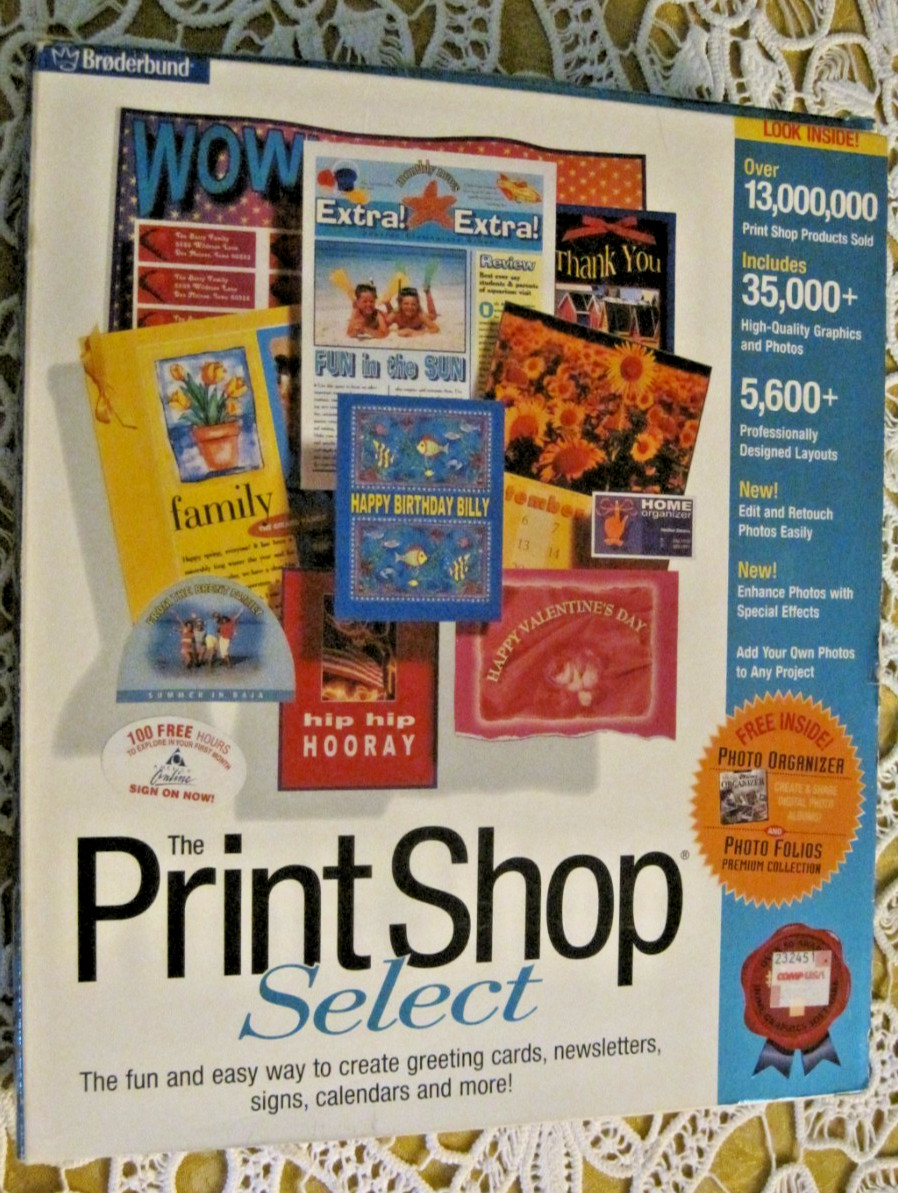 Broderbund The Print Shop Select Big Box Vintage Software 7 CDs + books