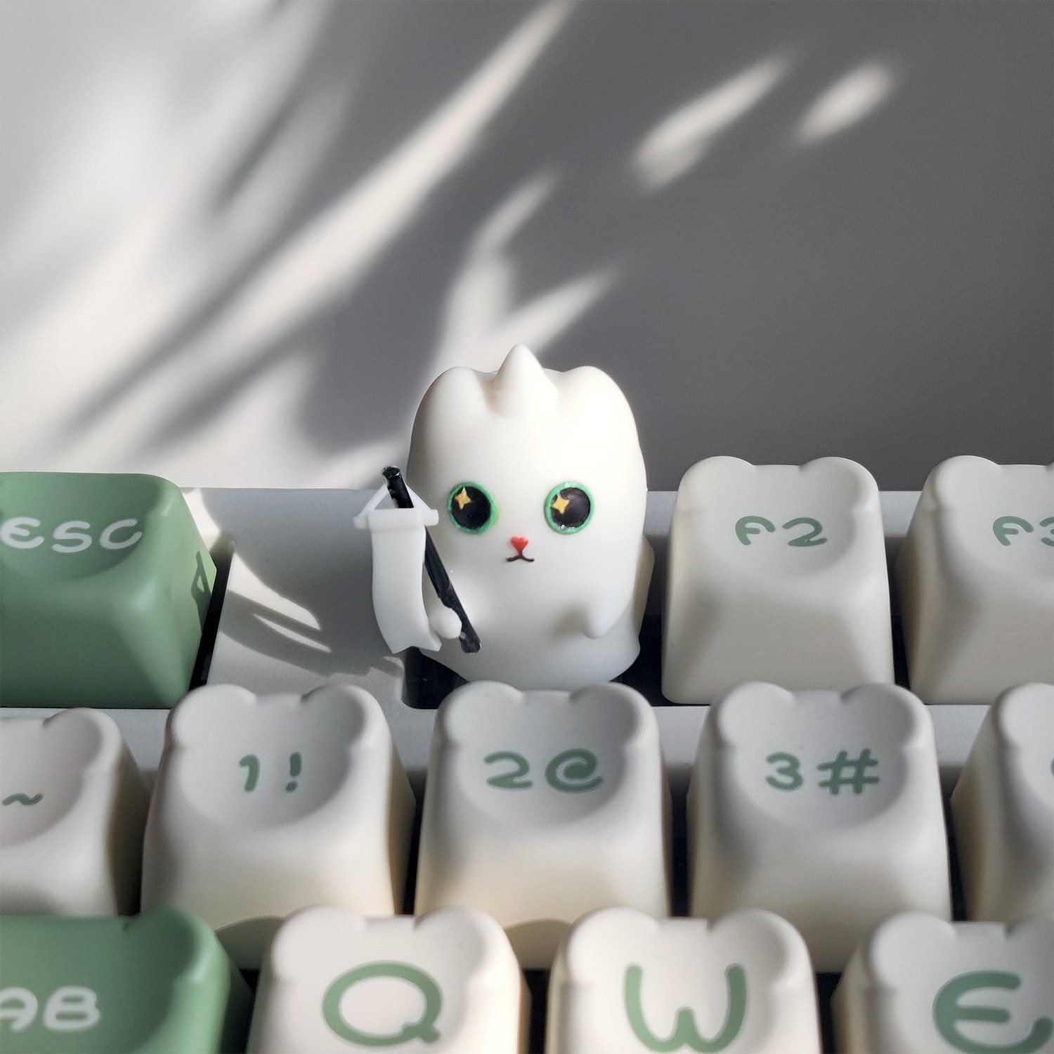 Halloween Ghost Kitty Keycap, 3D Hand-painted Artisan keycap for MX keyboard