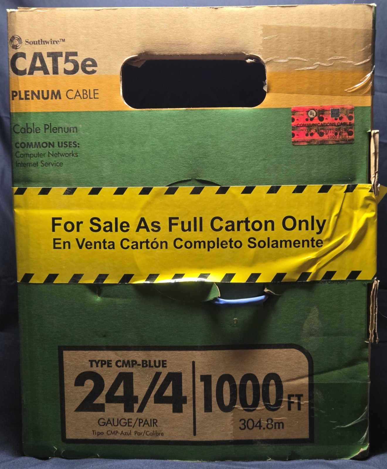1000 ft. Southwire Blue 24/4 CAT5e CMP Plenum Network Data Cable