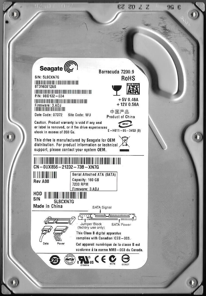 Seagate Barracuda Desktop HDD 160GB ST3160812AS P/N: 9BD132-034 3.5\