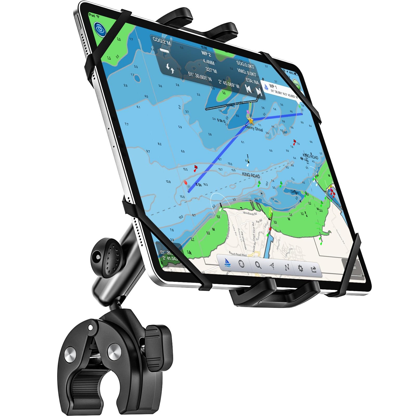 Boat Helm Tablet Mount, Marine Rail Tablet Holder with Aluminum Arm, 360° Adj...