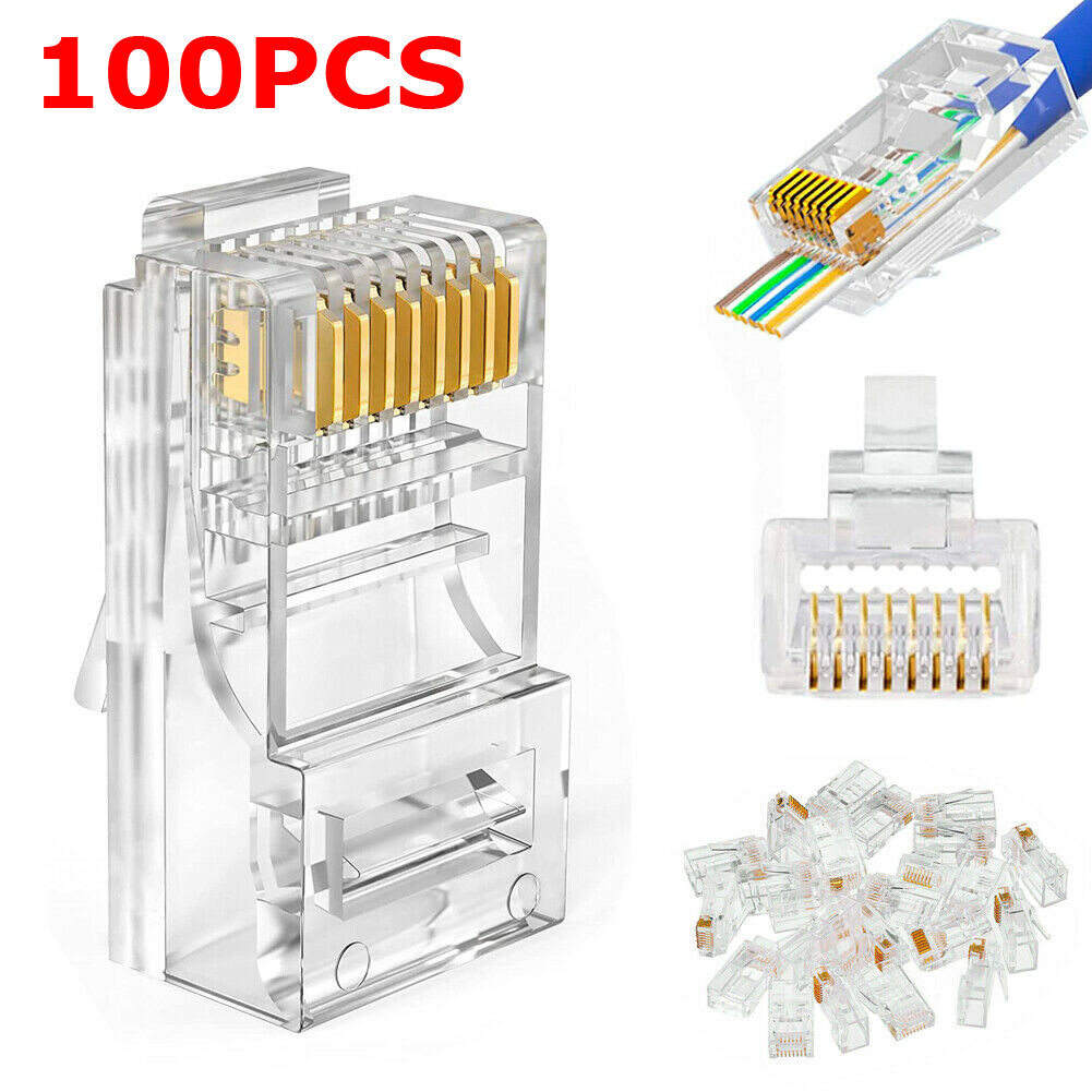 RJ45 Pass Through Modular 100X Plug Network Cable Connector End 8P8C CAT6 CAT5