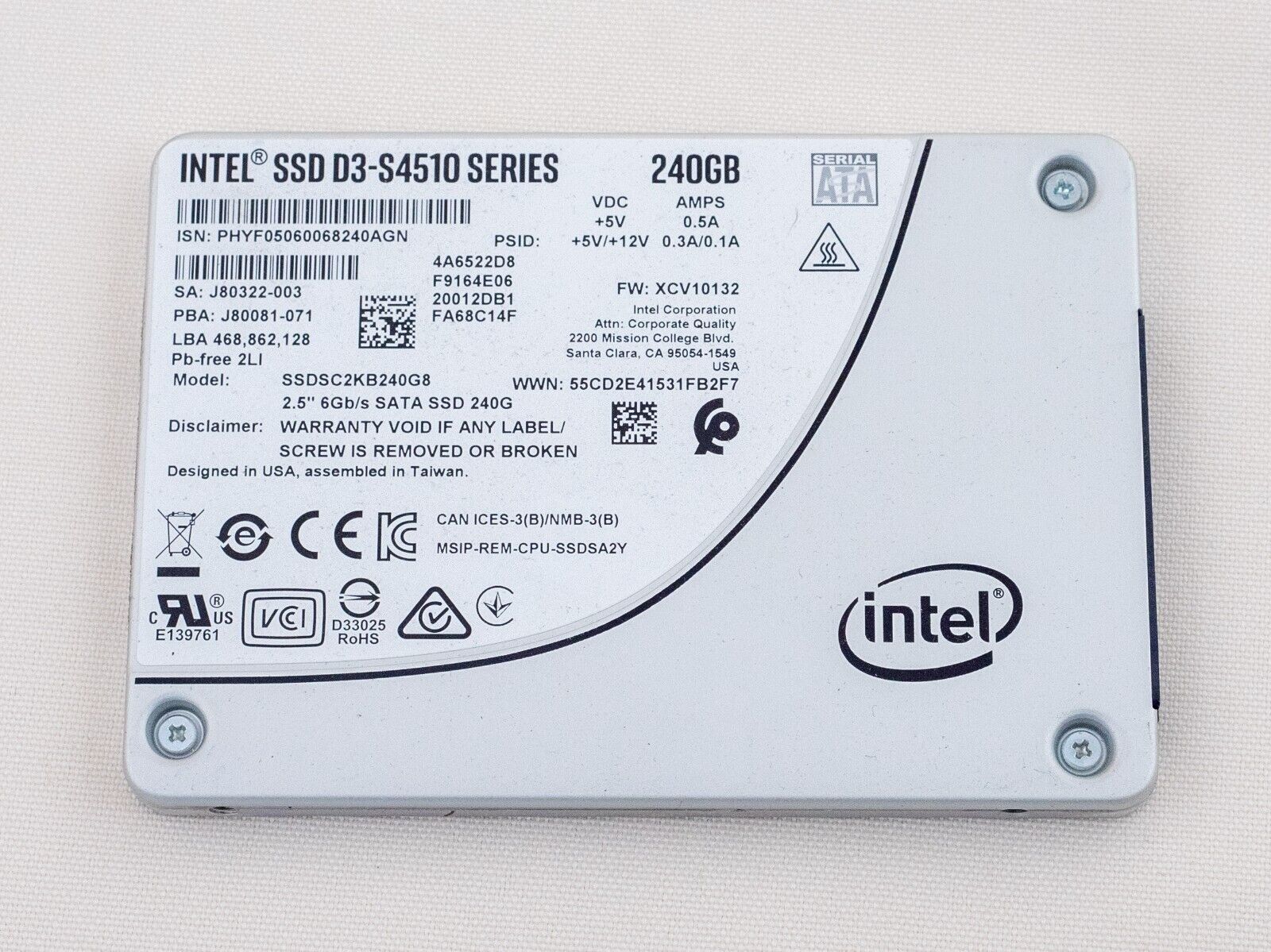 Intel D3-S4510 SSDSC2KB240G8 240GB 2.5