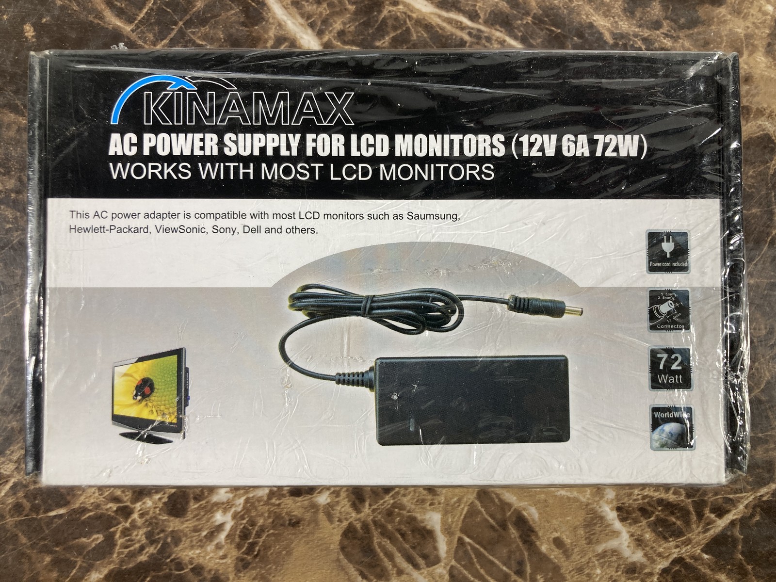 KINAMAX 12V 6A 72W AC Power Adapter Charger for LCD Monitors Universal 2.5/5.5mm