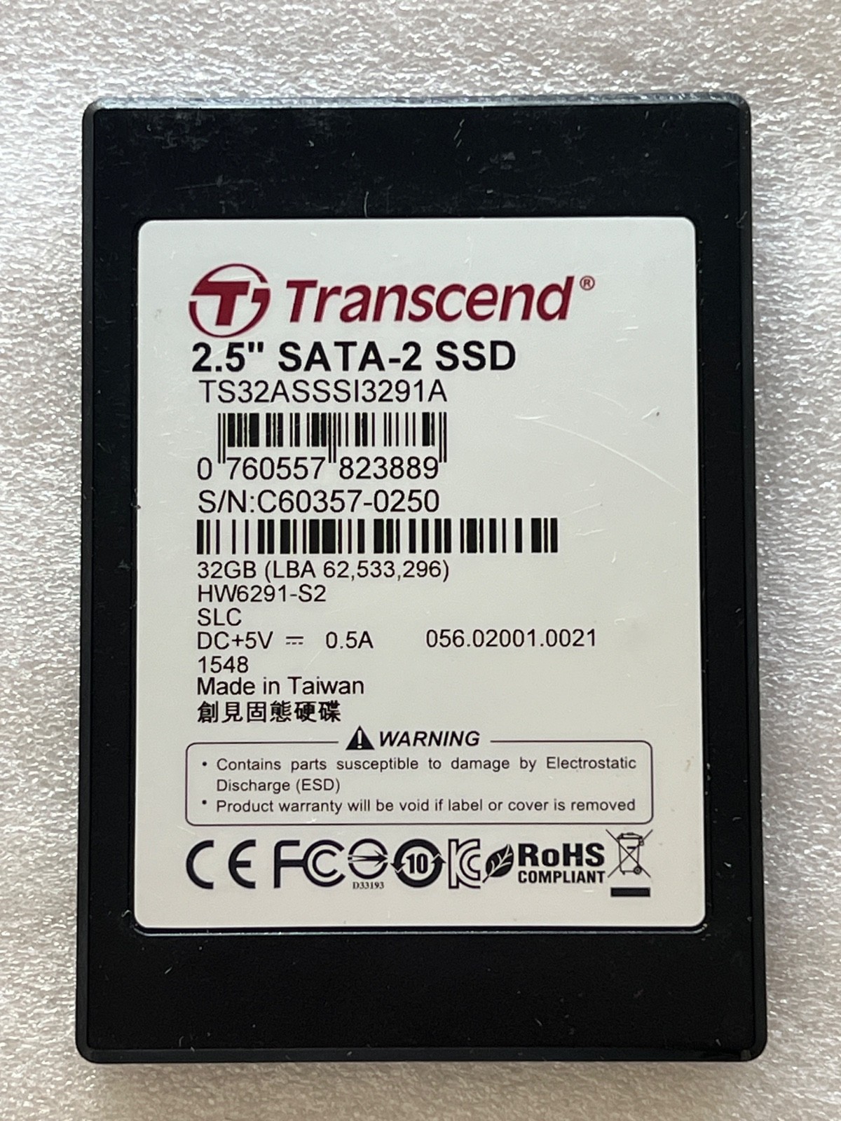 Transcend  Solid State Drive SSD 2.5in SATA-2 32GB MLC TS32ASSSI3291A