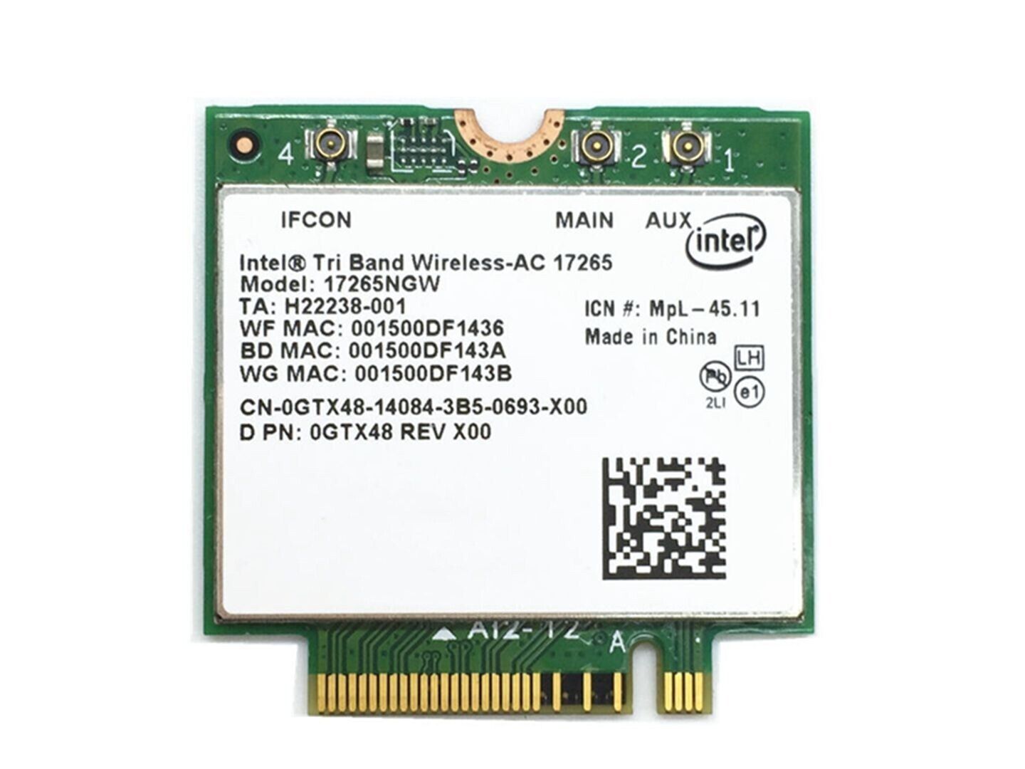 Dell 0GTX48 Intel Tri Band Wireless-AC 17265NGW LC NGFF BT4.2 802.11ac WiFi Card