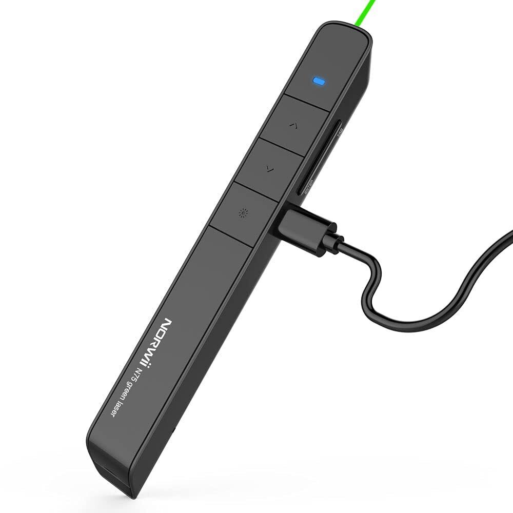 KNORVAY Presentation Clicker Green Light Pointer USB Rechargeable Wireless Pr...