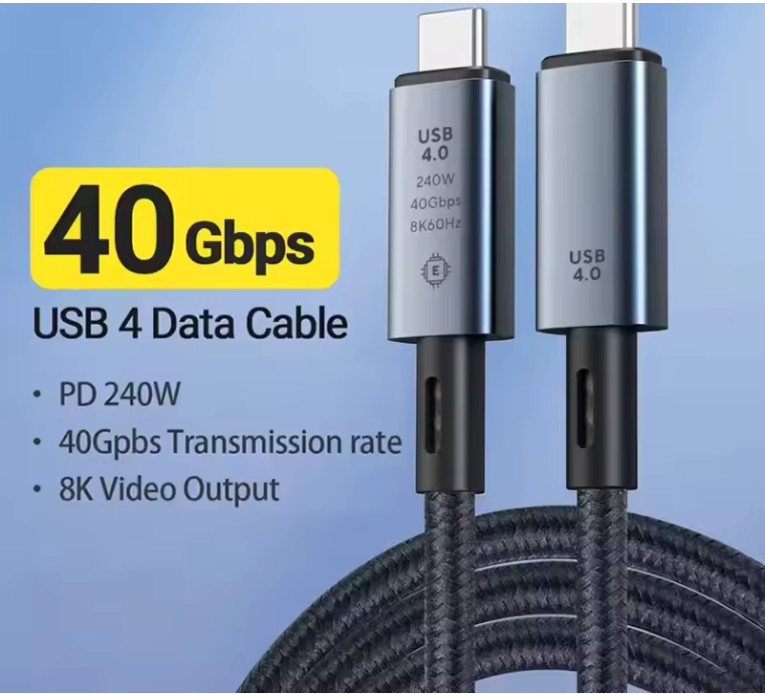 USB4 Cable with 240W Charging, 1M, 1x 8K Display, 40 Gbps