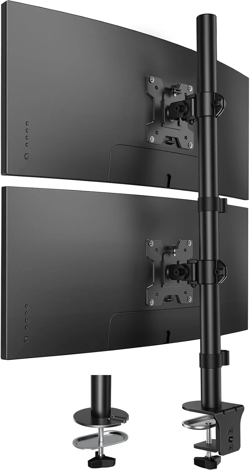 Vertical Dual Monitor Mount for 17-32 Inch Screens Desk Clamp Space Saver