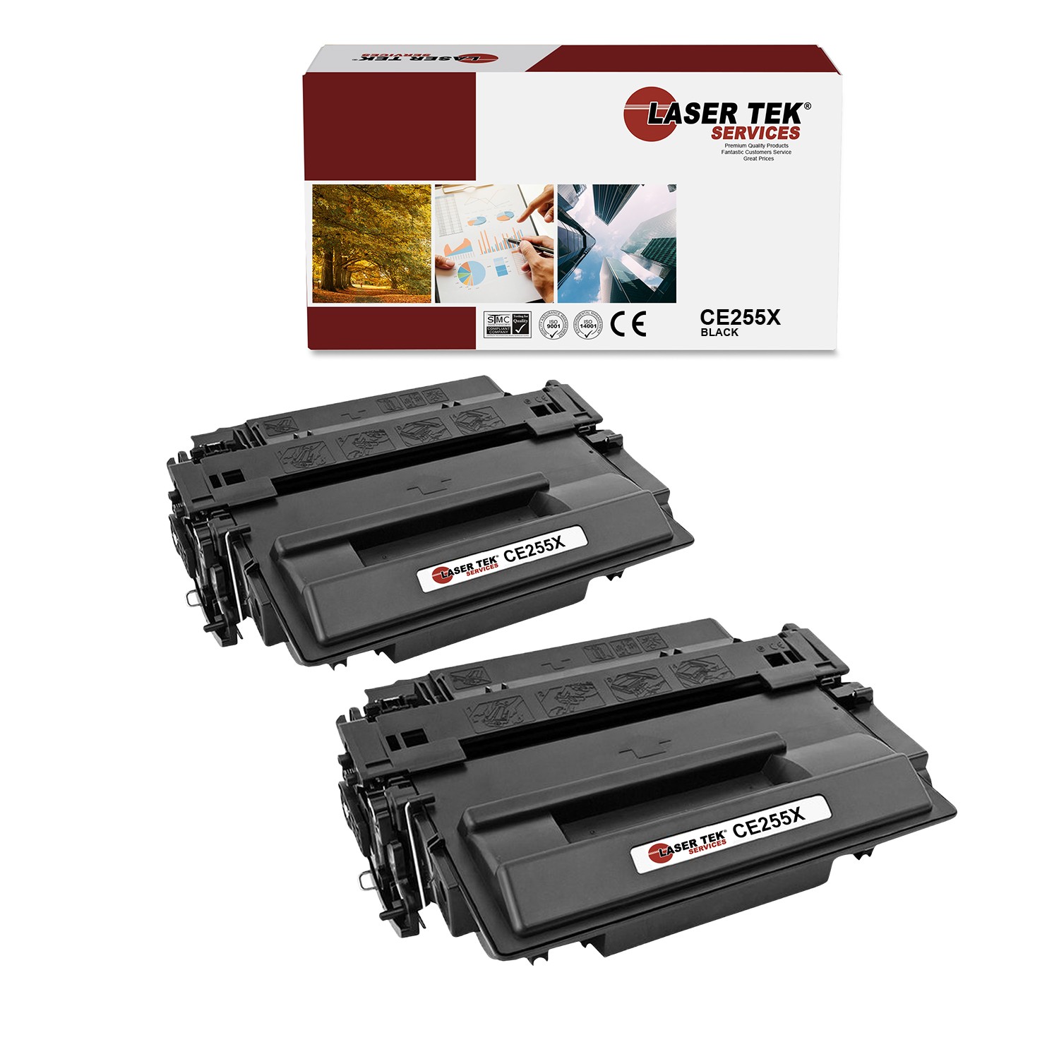 2Pk LTS 55X CE255X Black HY Compatible for HP LaserJet P3011 P3015 P3015d Toner