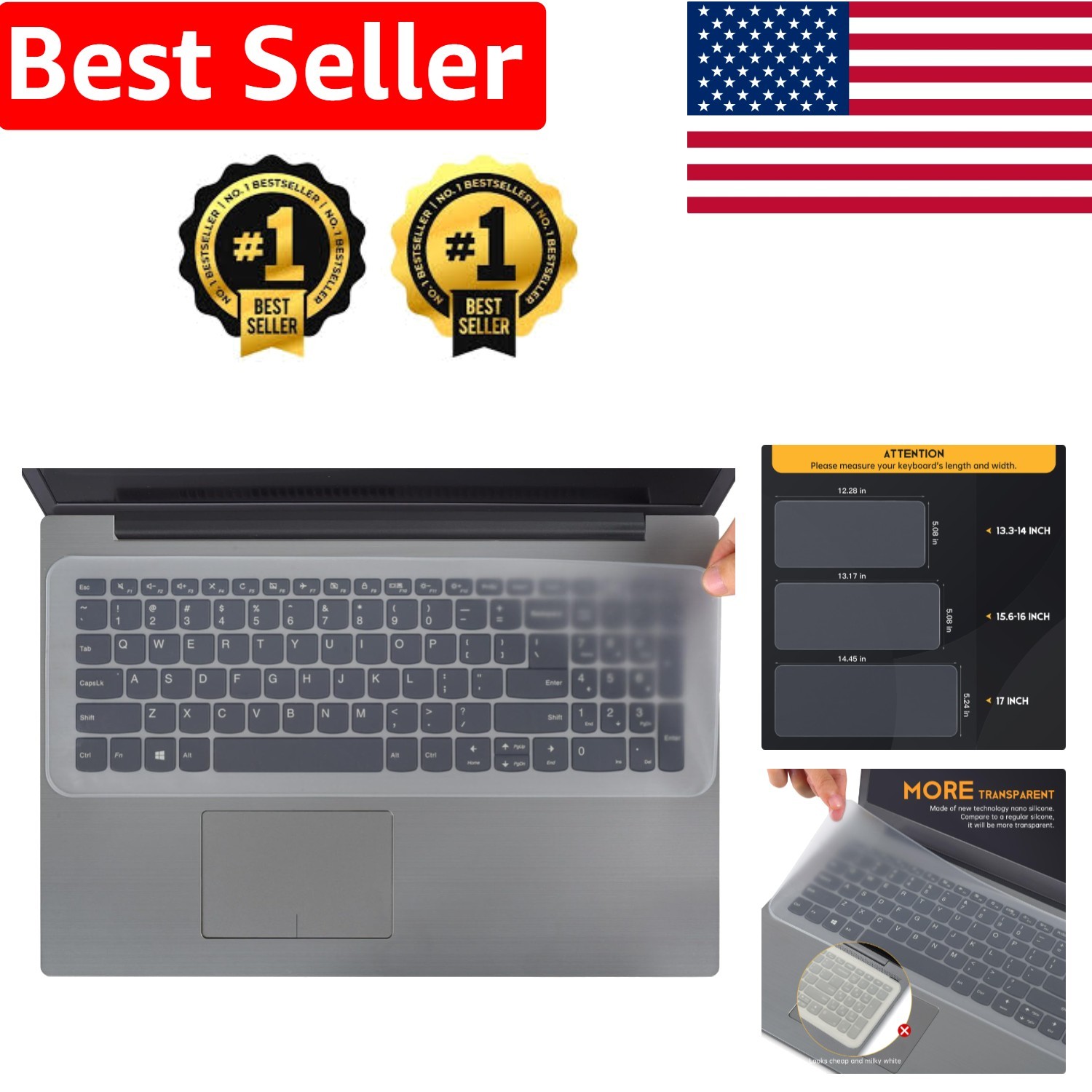 Clear Nano Silicone Keyboard Cover for 15.6-16 Inch Laptops - Reusable & Durable