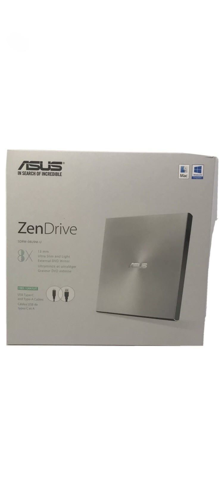 Asus SDRW-08U7M-U External Ultra-Slim DVD Writer. Condition is "New".