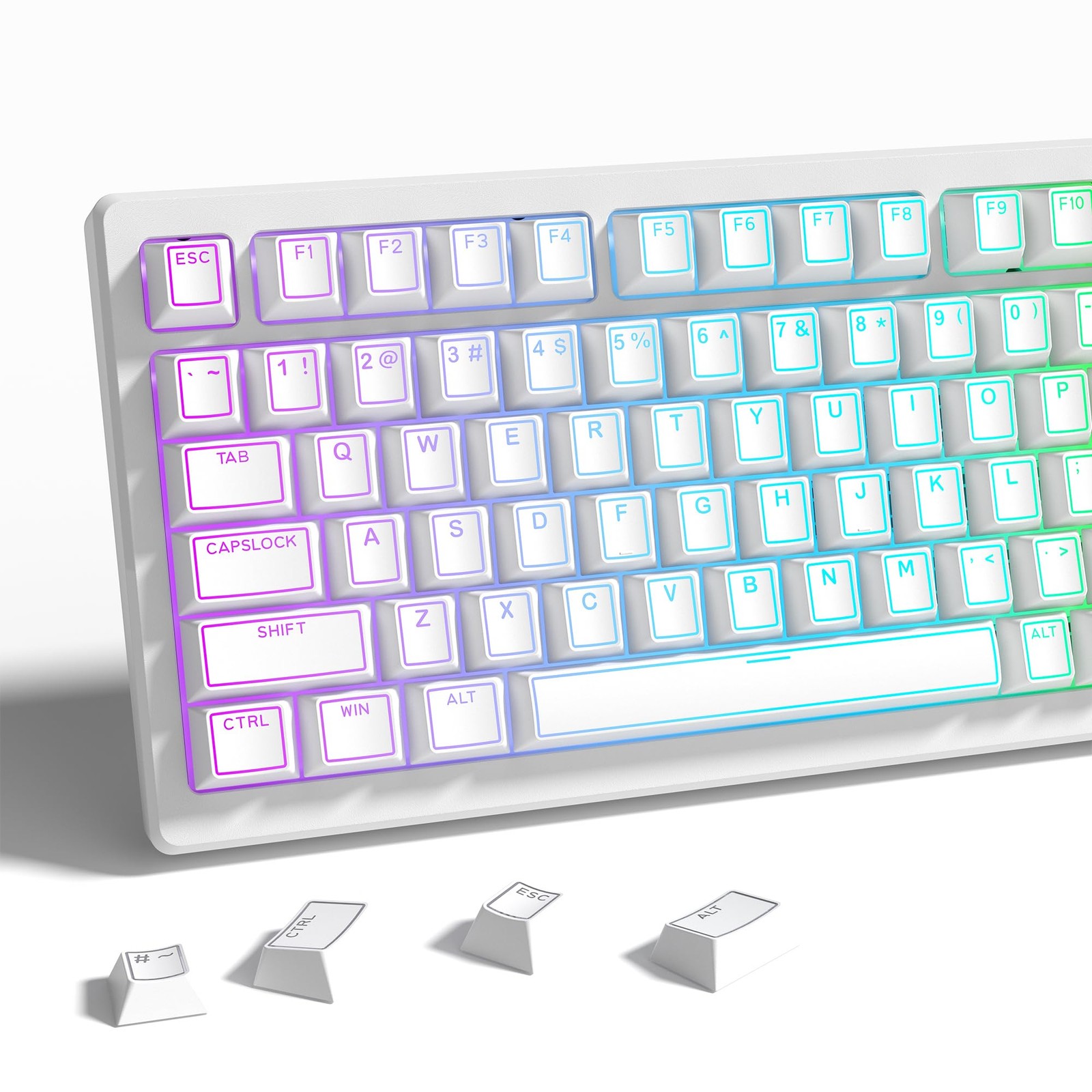 Womier PBT Keycaps Set 130 Keys, Custom White Japanese Keyboard Doubleshot Dy...