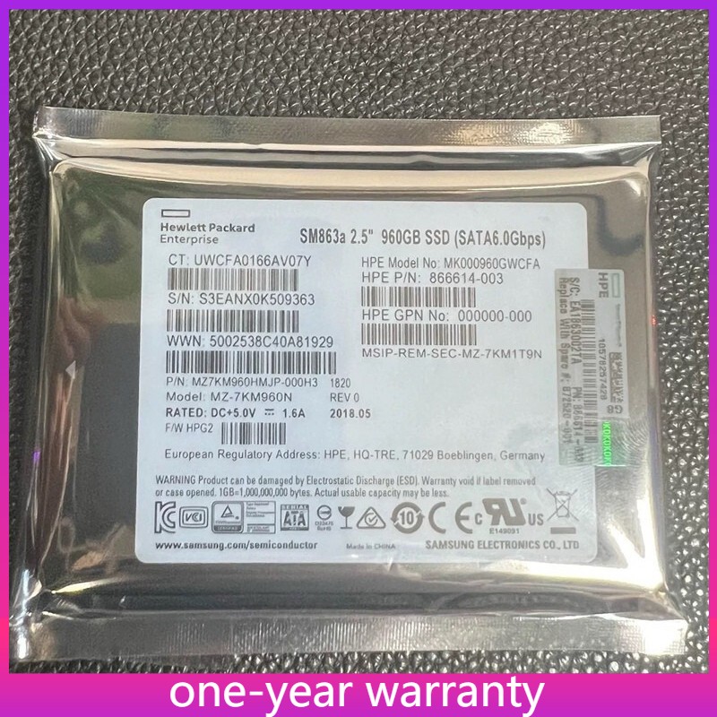 HPE/Samsung NEW 2.5" 960GB SATA 6G G10 Server SSD Replace P04564-B21 P05321-001