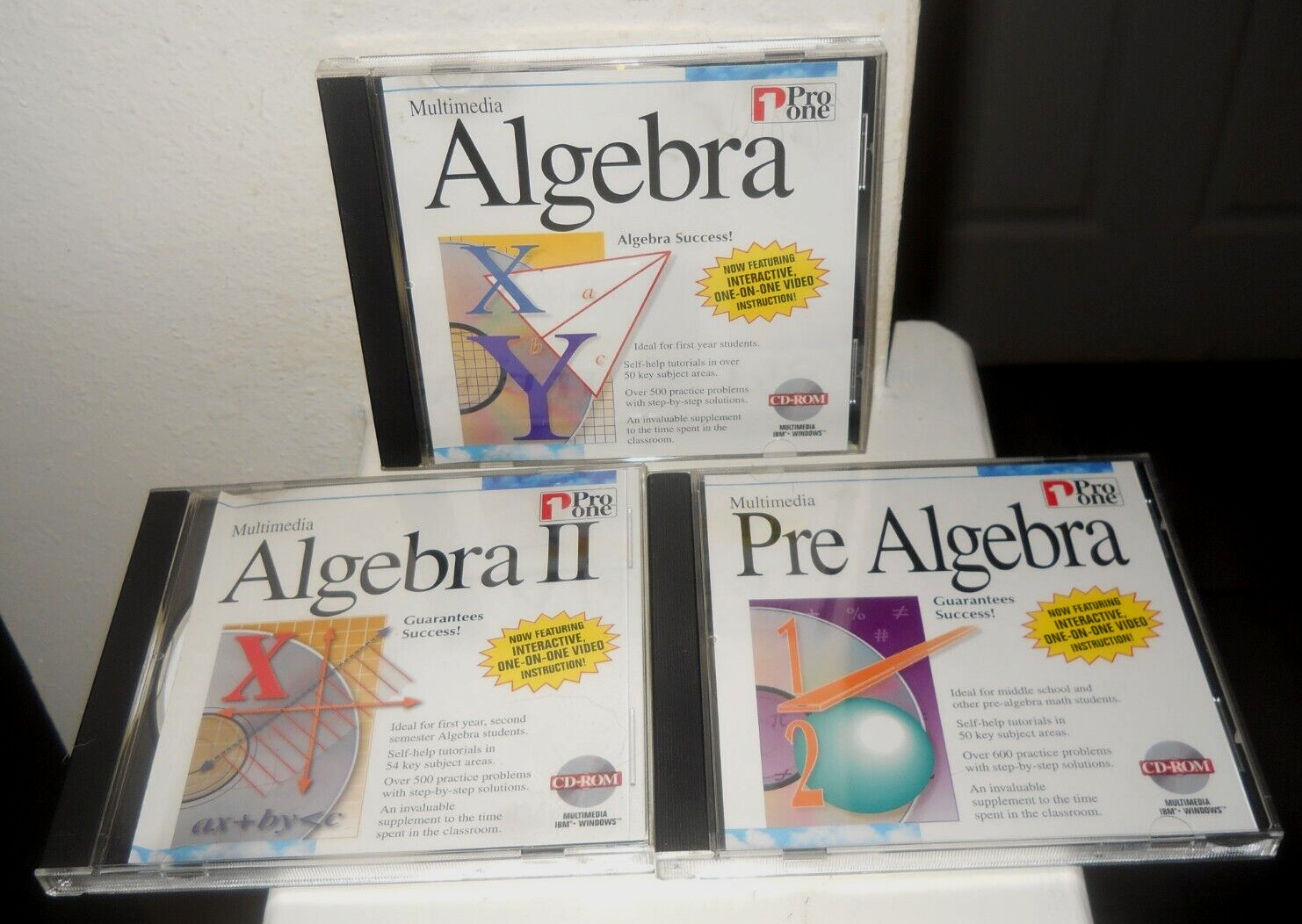 Multimedia Pro One 3 Pre-Owned CD-ROMS 1995 VG Pre-Algebra, Algebra, Algebra II