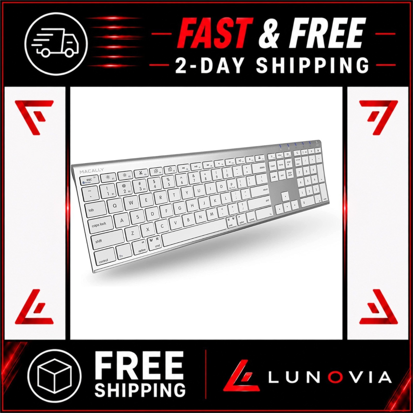 Macally Wireless Bluetooth Keyboard for Mac 110-Key Numeric Silver