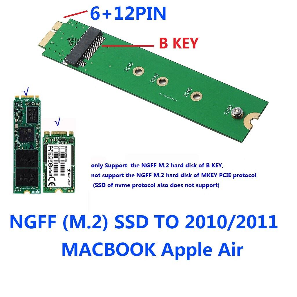 NGFF M.2 SSD Adapter Card For 2010 2011 MacBook Air A1465 A1466 to Upgrade SSD