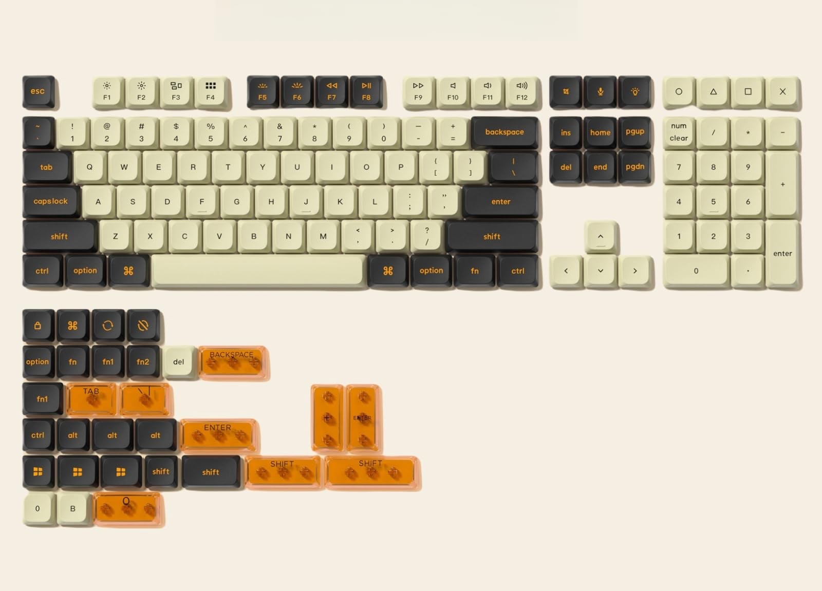 Beige Black Orange Low Profile Double Shot PBT Keycaps Set For MX Switch