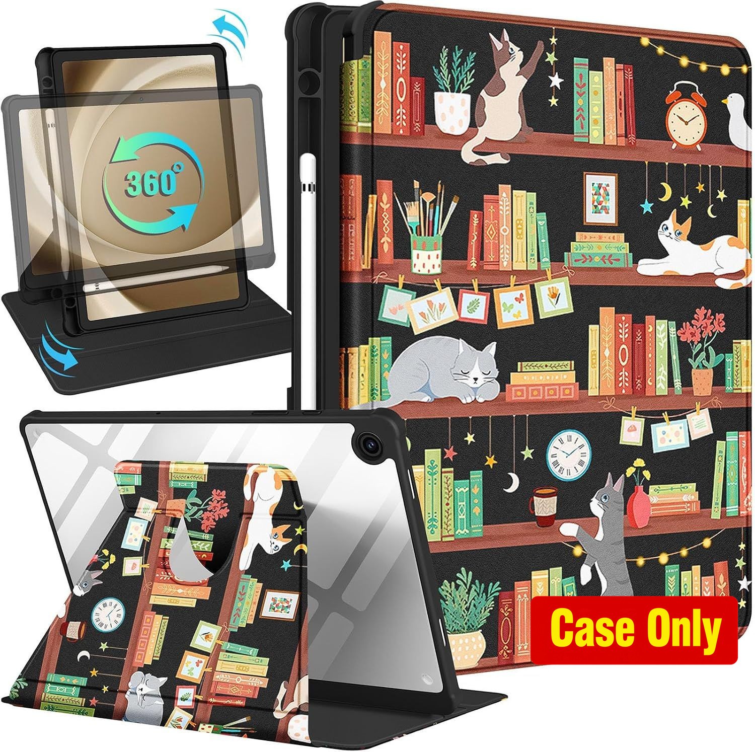 Tablet Case for Tab A9 Plus 11 Inch, Cute Cartoon Cat, Rotating Stand