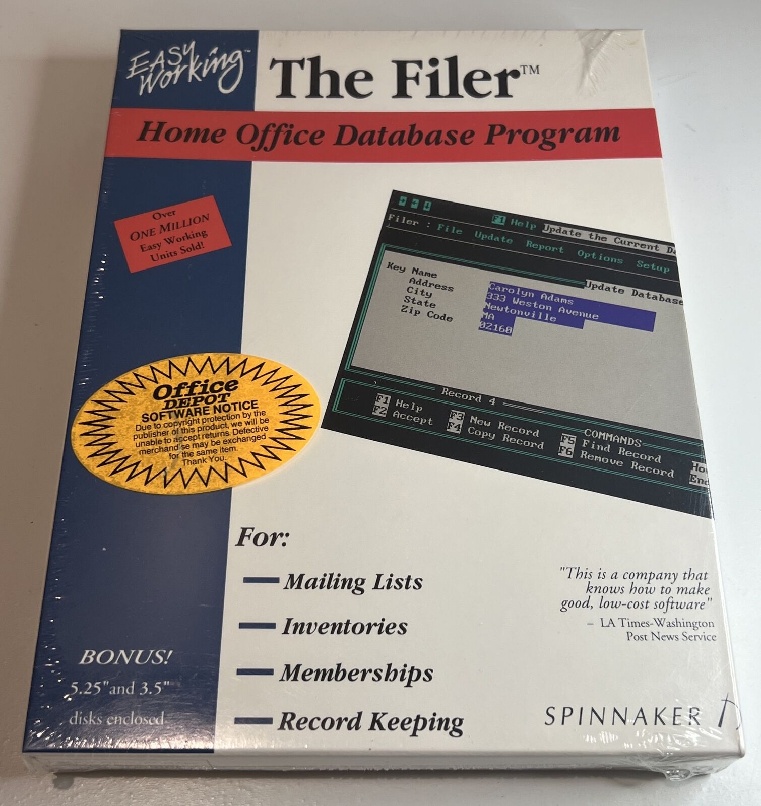 Vintage Easy Working The Filer /Home Office Database Program /  Spinnaker Sealed