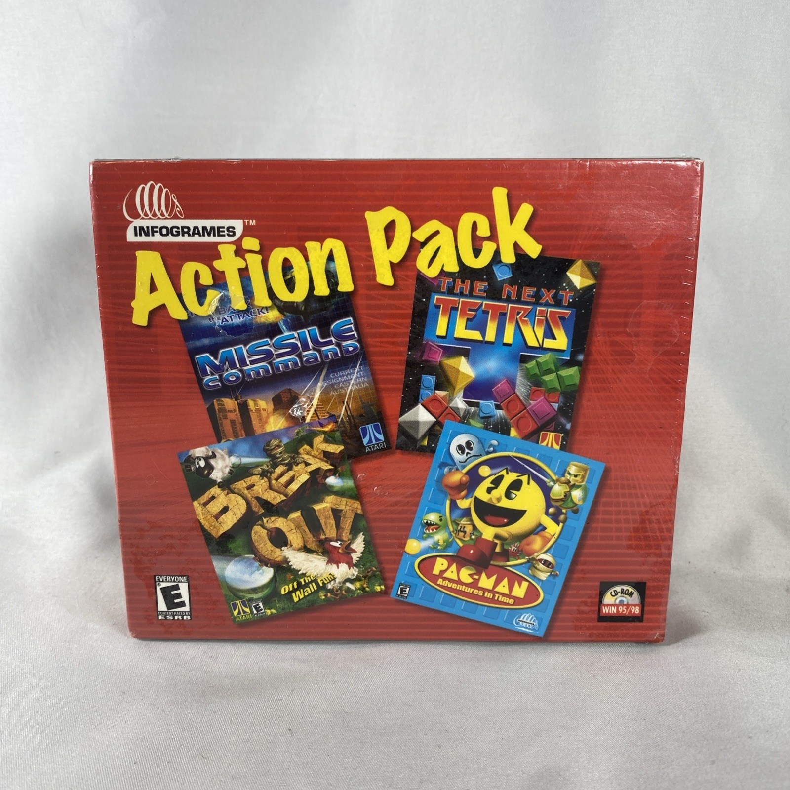  Action Pack Computer Games CD ROM Pac-Man Break Out Tetris Sealed Infogrames
