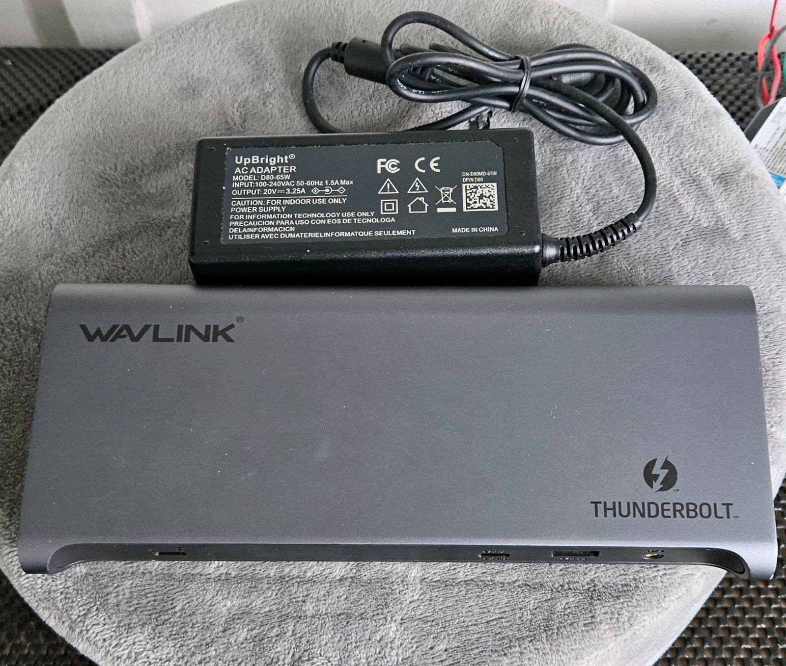 WAVlink UTD23 Thunderbolt 3 Dock Dual 4K 60W PD AC Adapter Tested Working