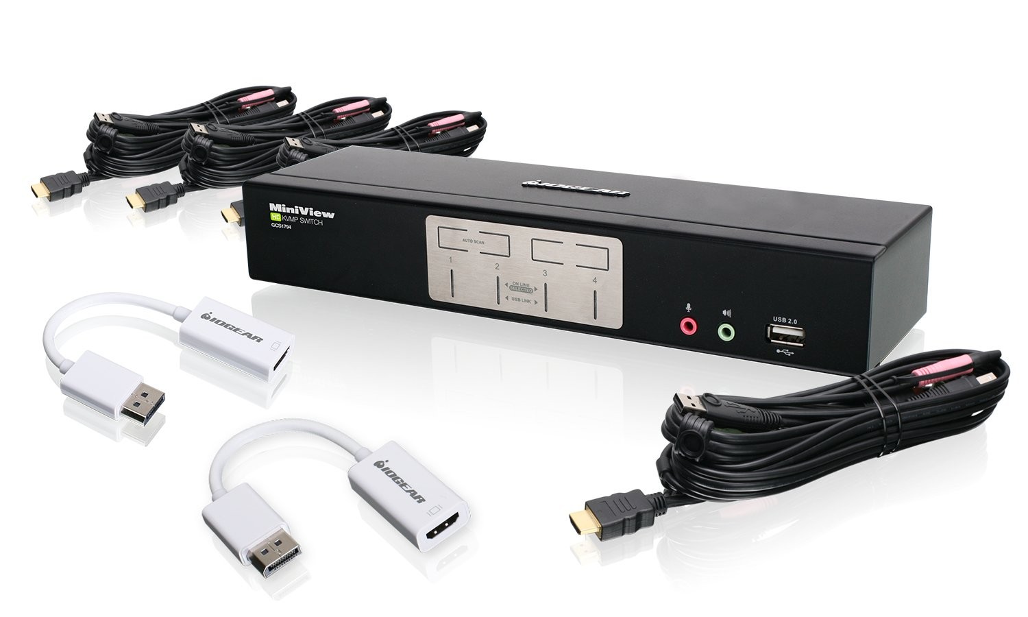IOGEAR 4-Port HDMI KVMP with DisplayPort Adapters Bundle (gcs1794dpkit)