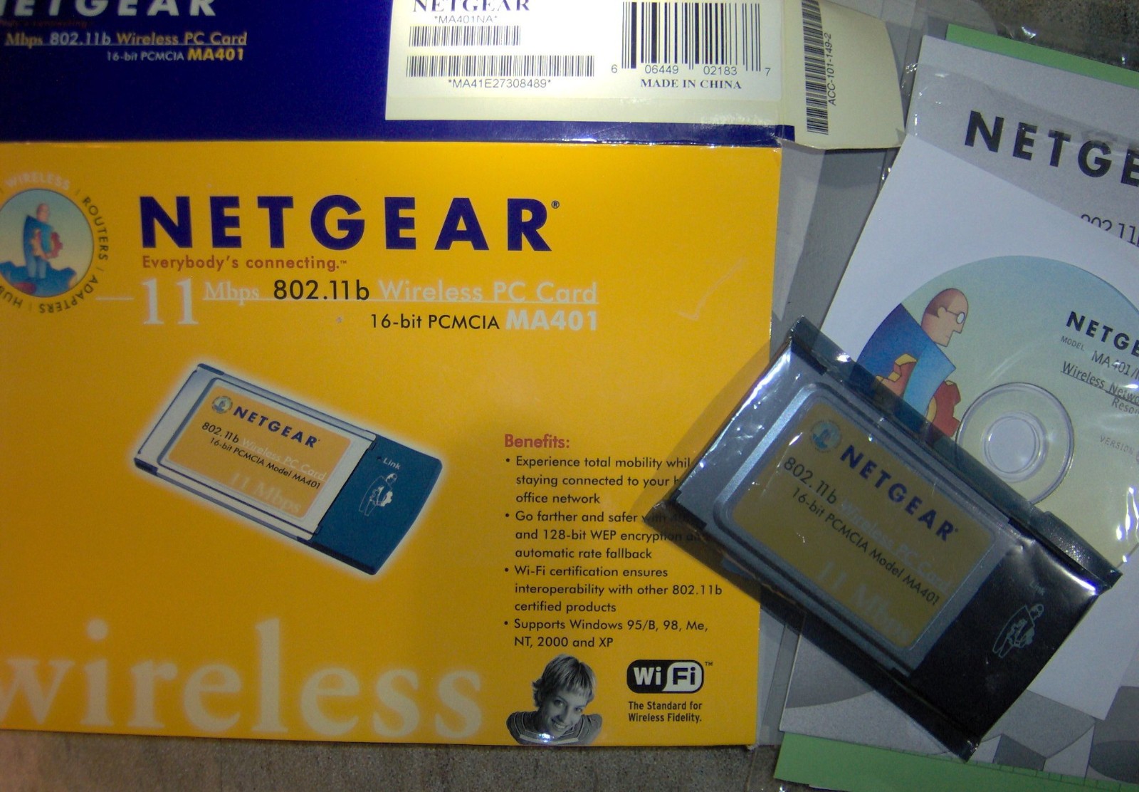 Used Netgear MA401 Wireless PC Card 11 Mbps 802.11b 2.4 GHz 16 bit Laptop PCMCIA