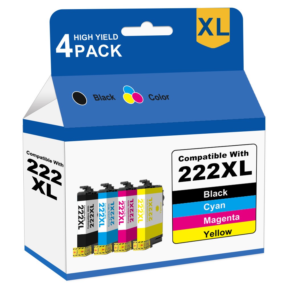 4 Pack T222XL 222 XL Replacement Ink Cartridge for Epson WF-2960 XP-5200 Printer