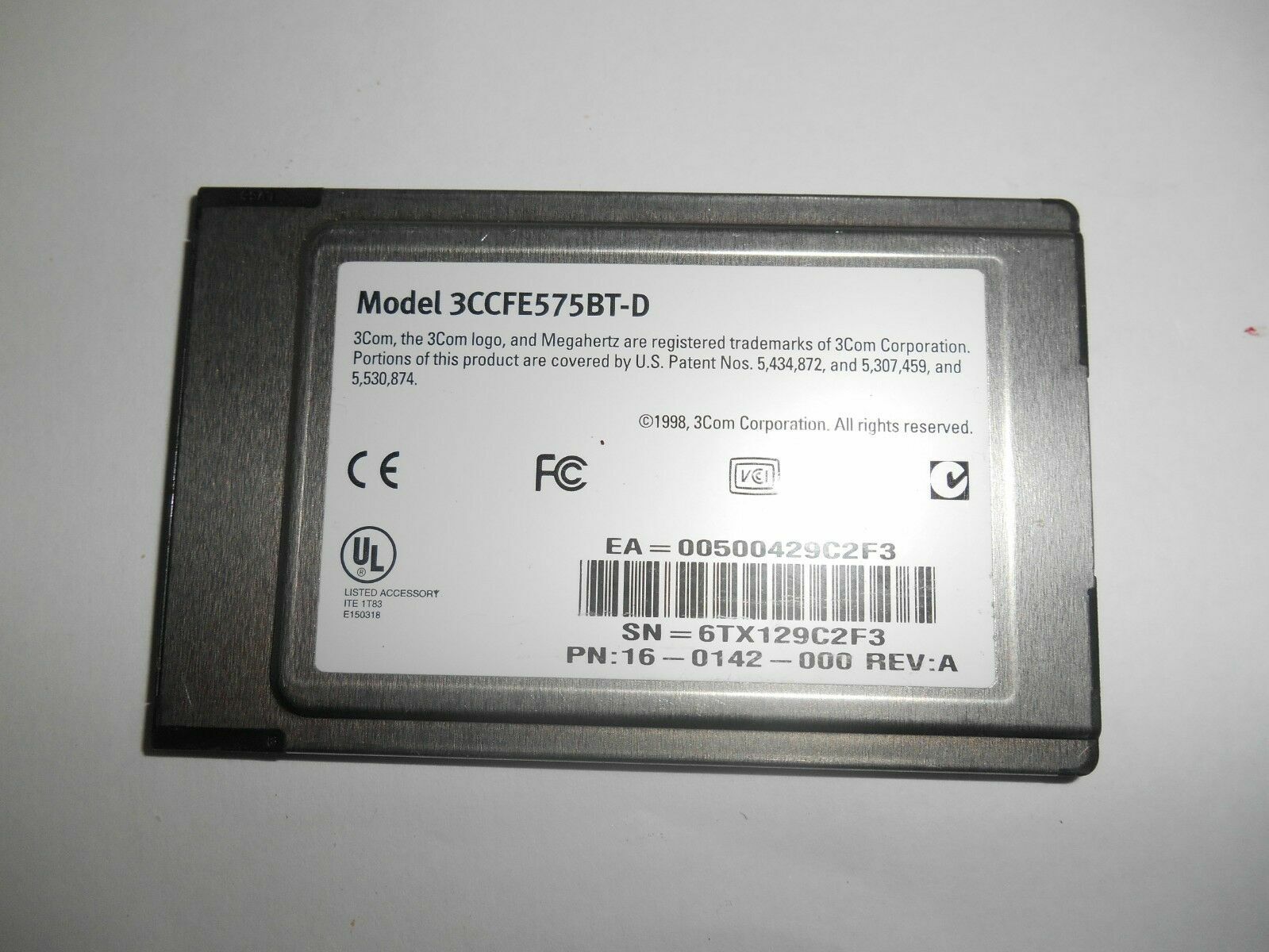 DELL PC CARD Fast Erthernet 10/100 BASE -TX by 3COM Parallel Tasking 3CCFE575BTD