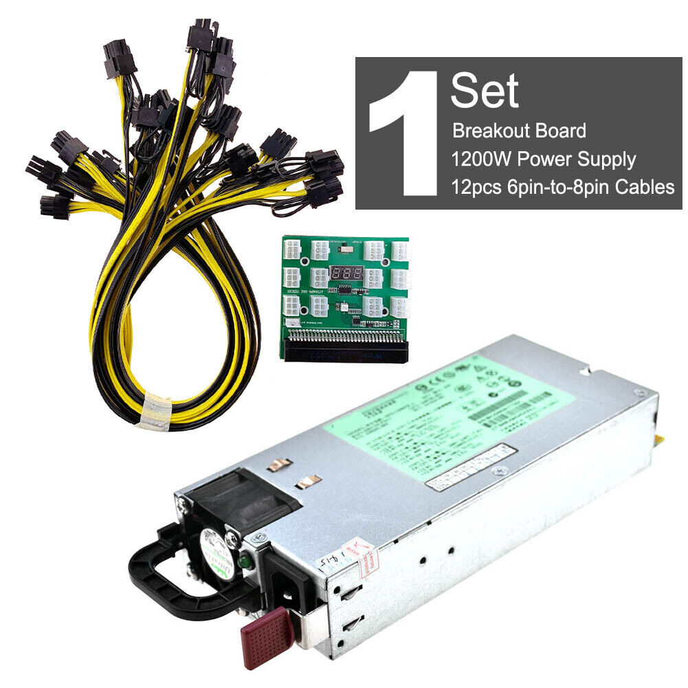 DPS-1200FB A 1200W PSU Power Supply + Breakout Board + 12pcs 6pin-to-8pin Cables