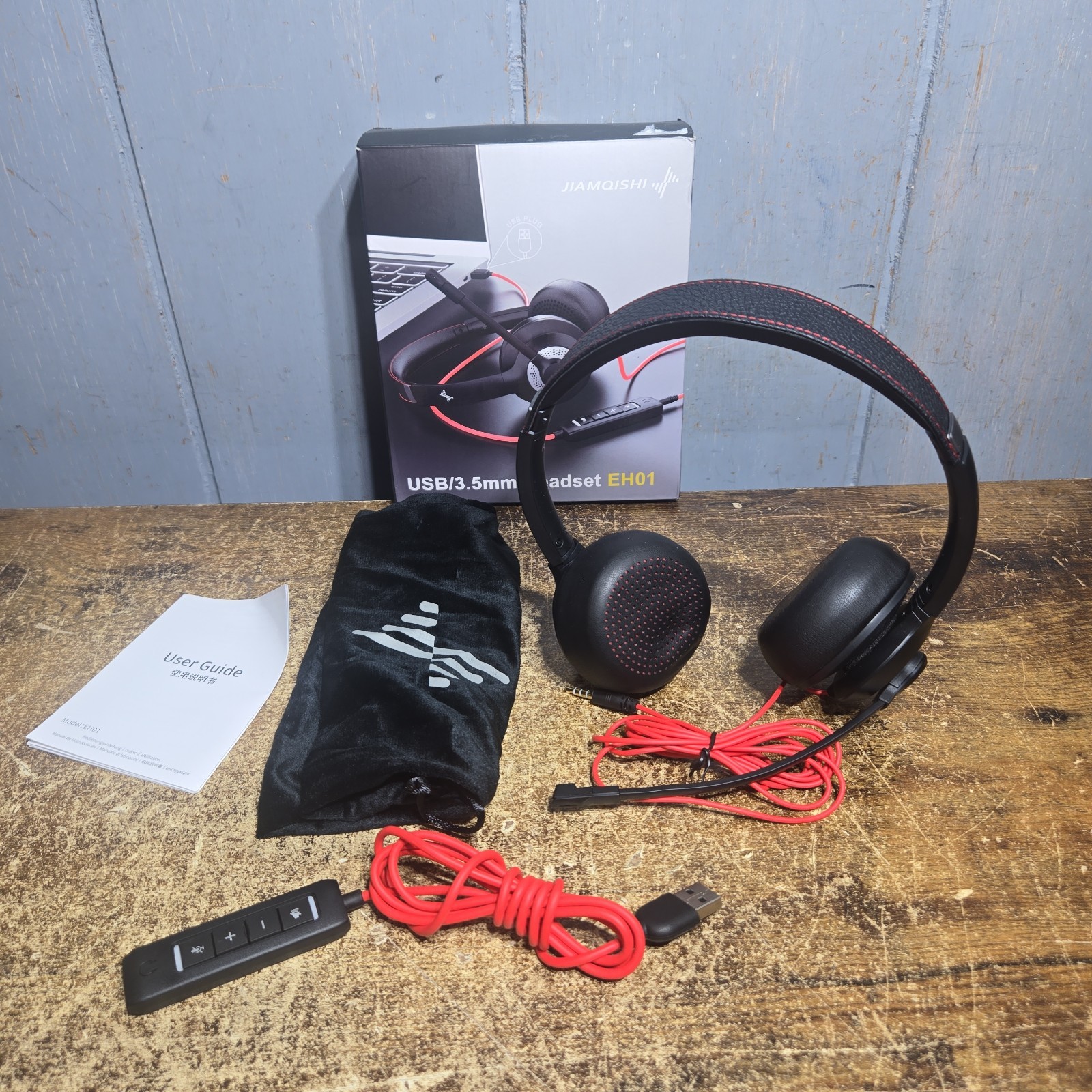 JIAMQISHI USB Headset with Microphone for PC, On-Ear Computer Laptop Headphones