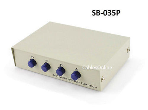 Compact 4-Way RJ45 Ethernet Network Push Button Metal Mini Switch Box, SB-035P