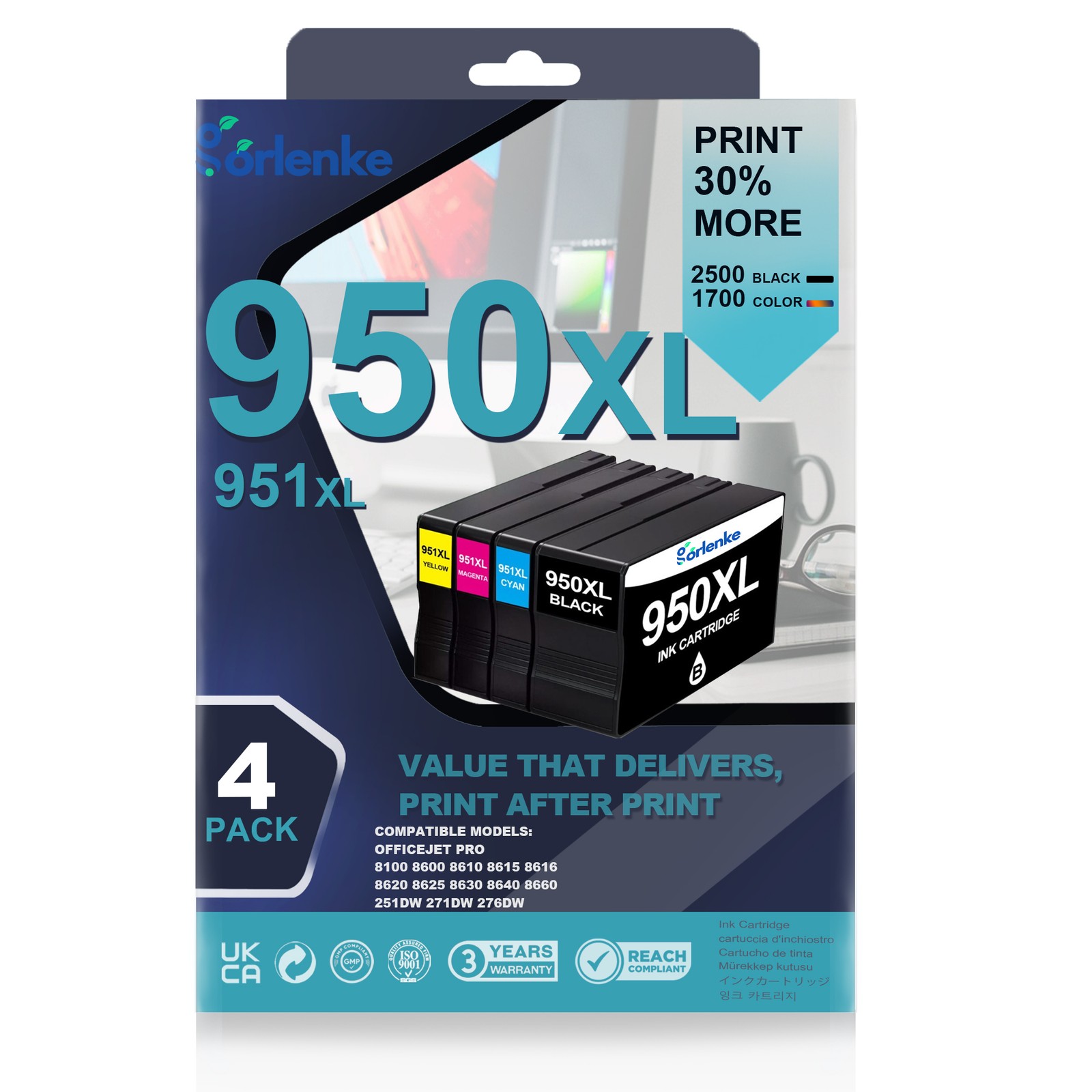 4PK 950XL 951XL Ink Cartridge For OfficeJetPro 8100 8600 8610
