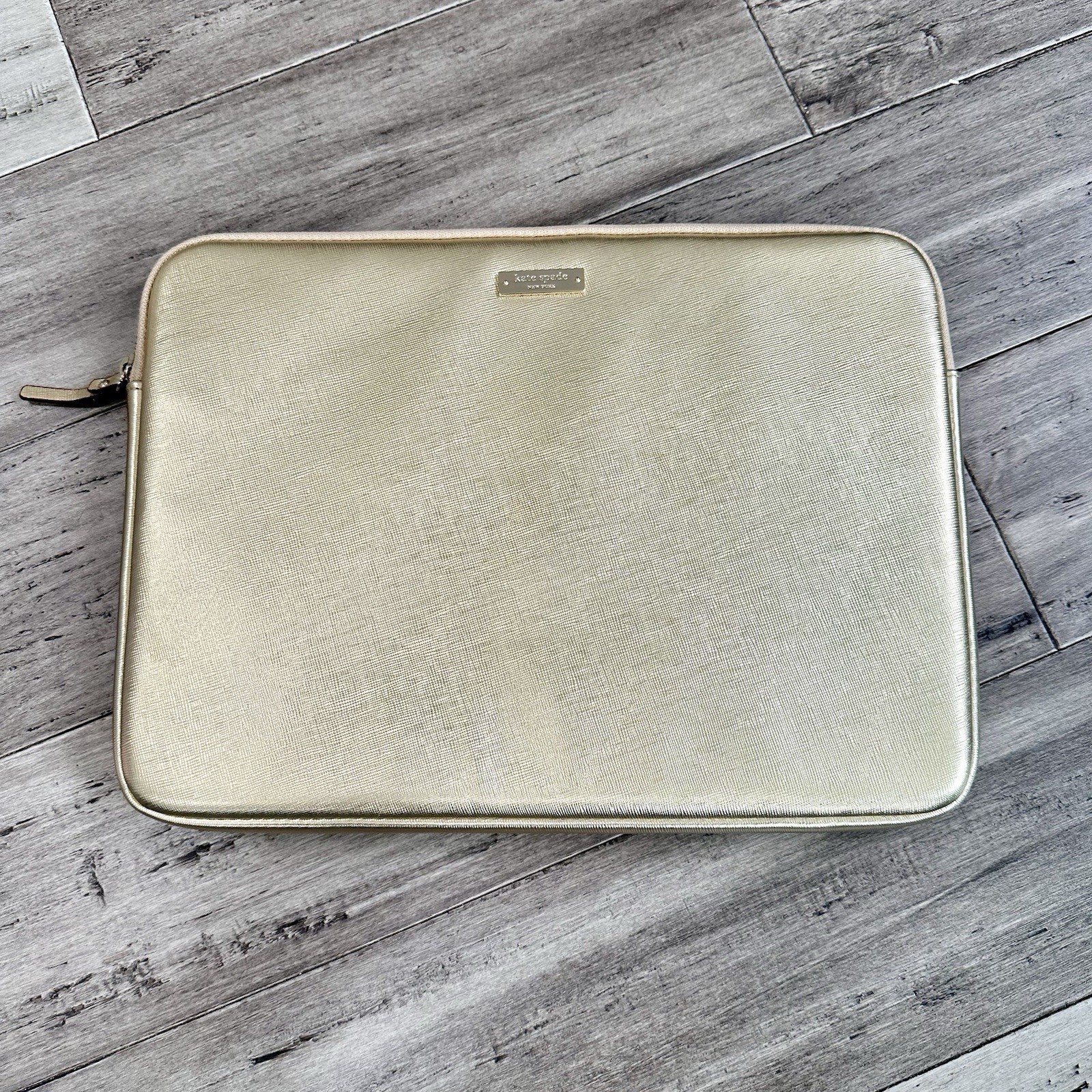 Kate Spade New York Genuine Leather Padded Laptop Sleeve Case Gold 13"