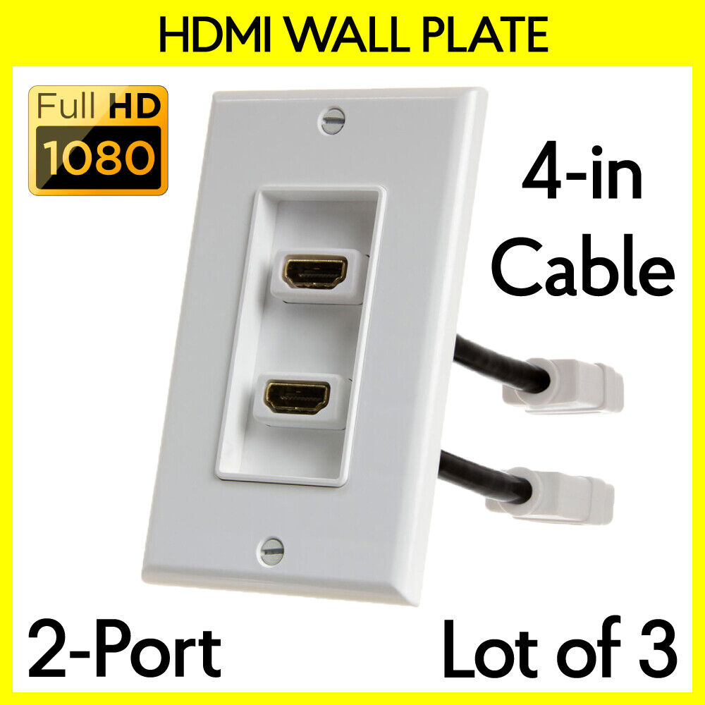 3PCS Two Port HDMI Wall Plate 2 HDMI Female Faceplate with 4 in Extension Cable
