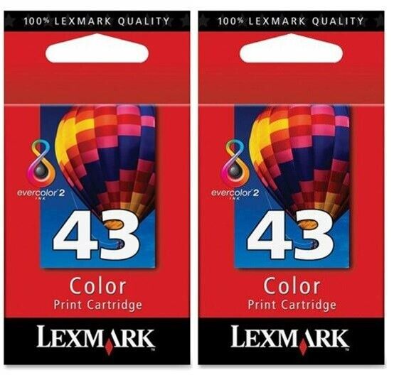 2 Genuine SEALED BAG Lexmark 43 Color Inkjet Cartridges