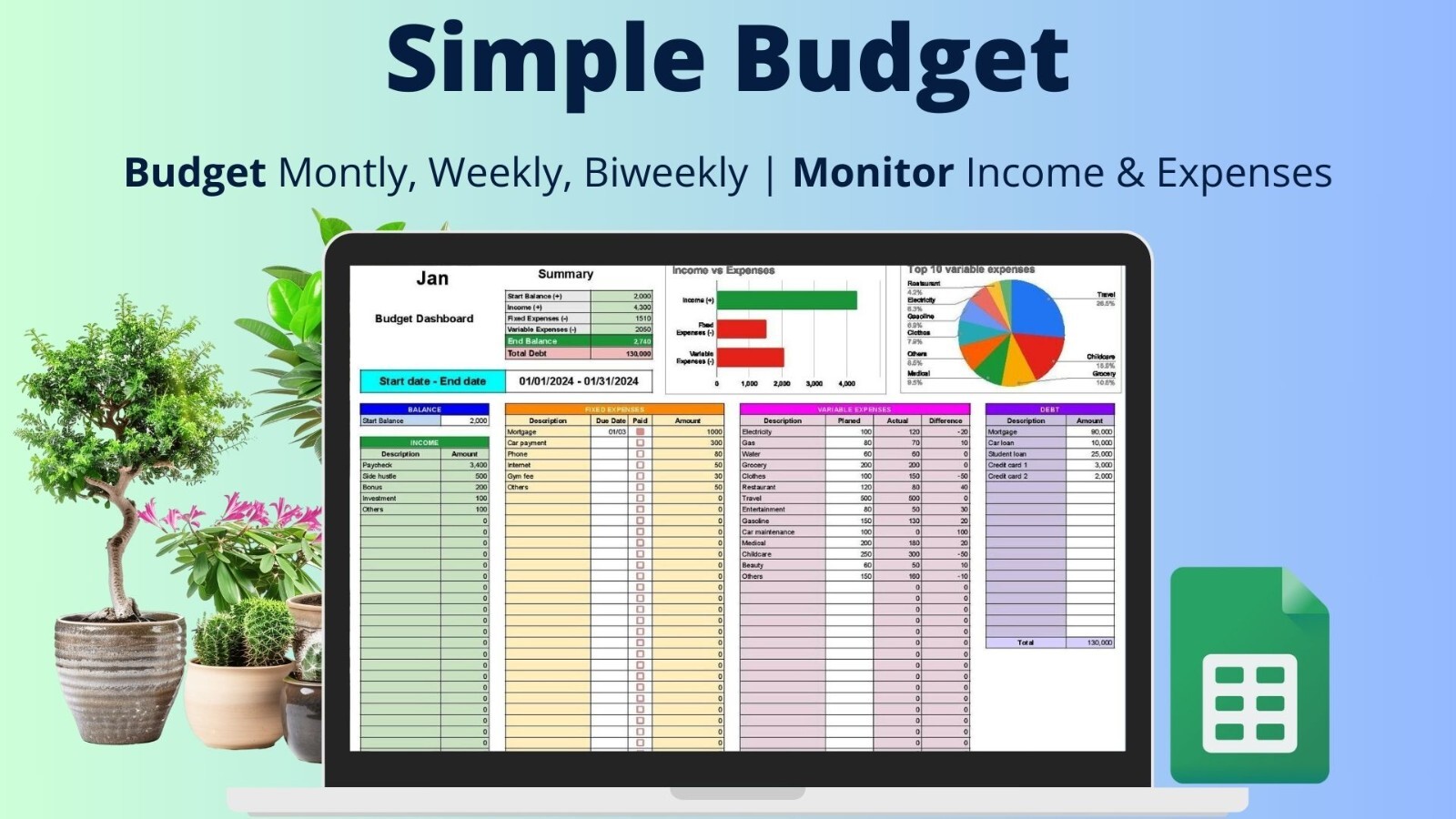 Simple Budget Planner Template MS Excel | Personal Finance Tracker 2026