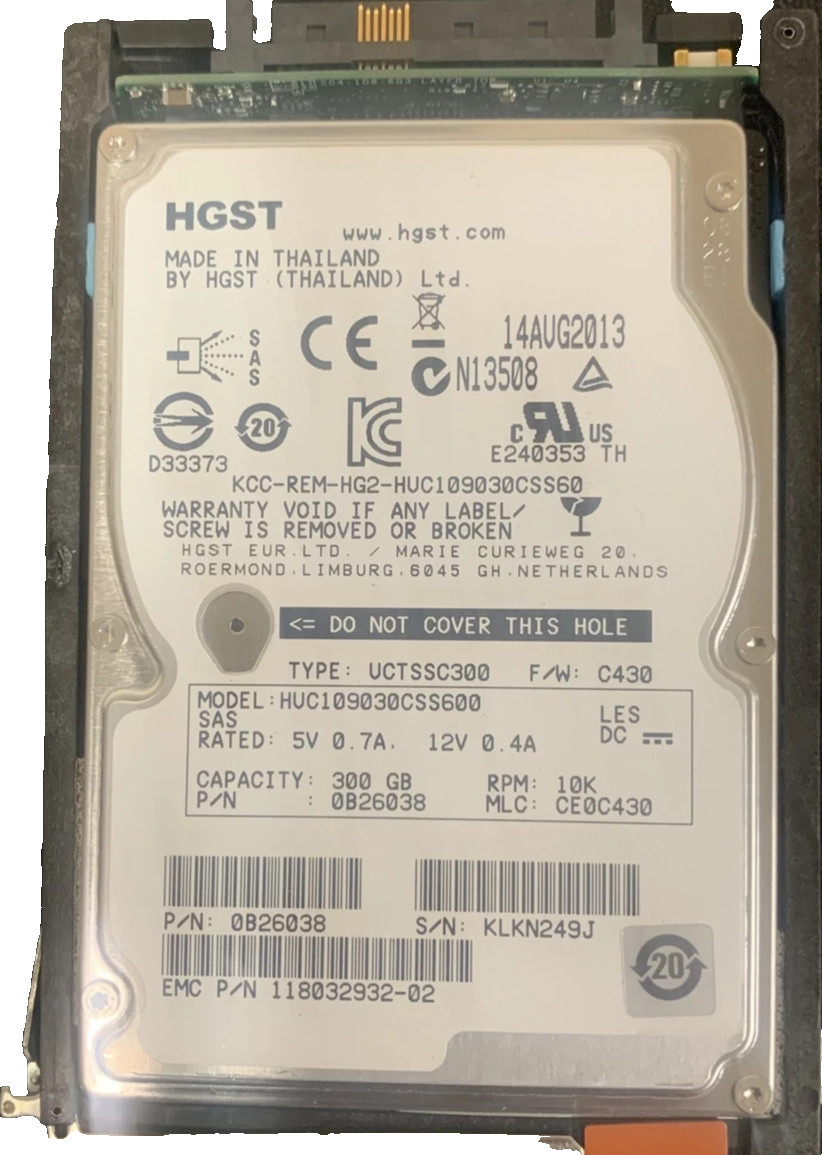 HGST HUC109030CSS600 300GB 10K 2.5" SAS 6Gb/s EMC Enterprise HDD 118032932-02~~